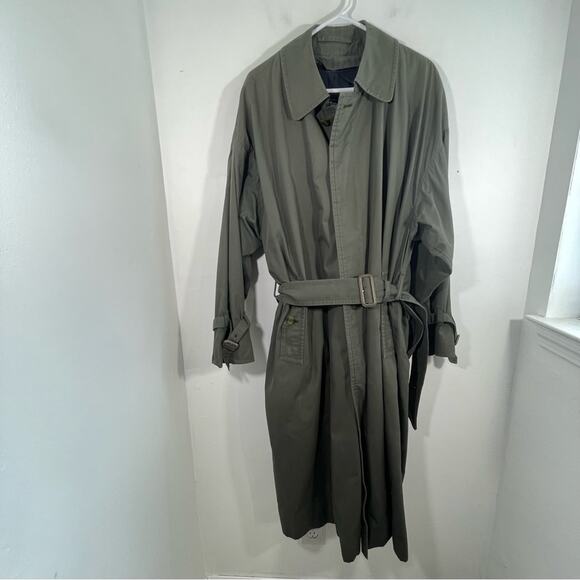 Vintage Burberry Olive Green Novacheck Wool Lined Trench Coat 40 Burberrys - Picture 1 of 16